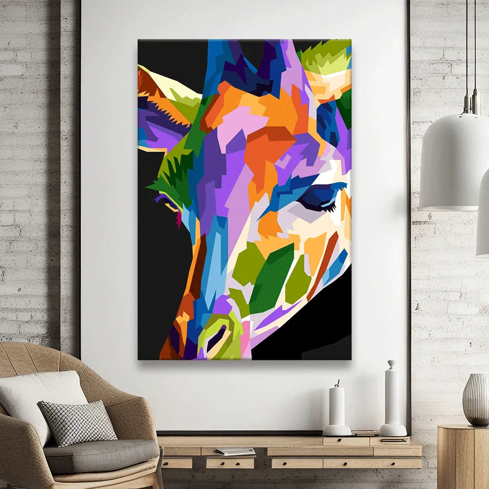 Acrylbild abstrakte farbige Giraffe Hochformat