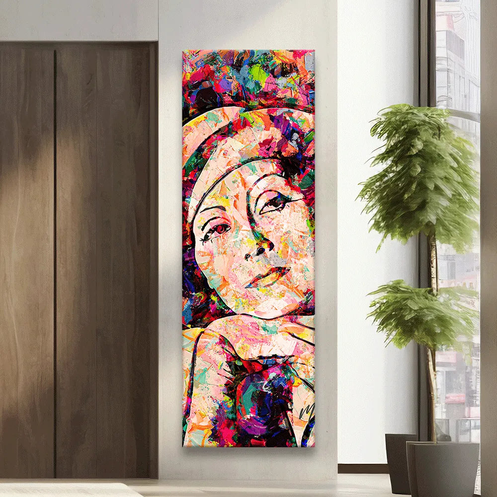 Acrylbild abstraktes Portrait von Greta Garbo Panorama Hoch