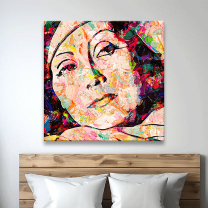 Acrylbild abstraktes Portrait von Greta Garbo Quadrat