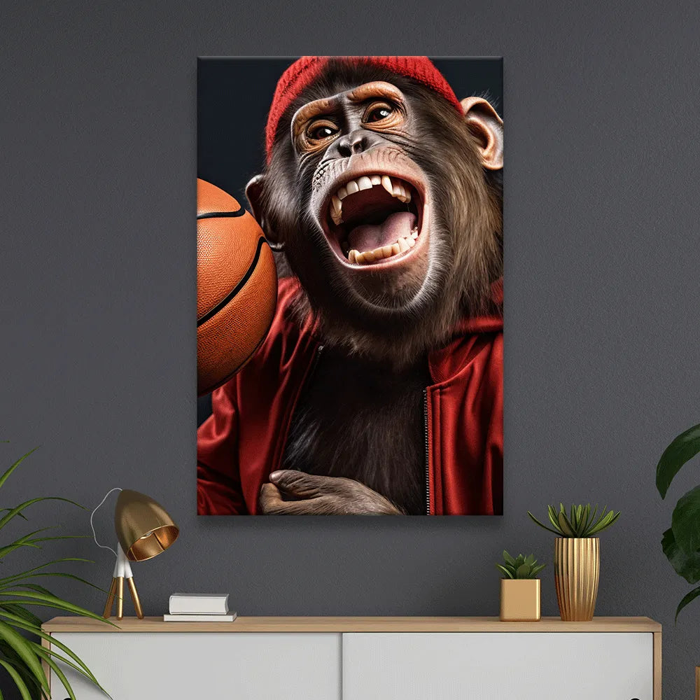 LED Bild Affe mit einem Basketball Hochformat