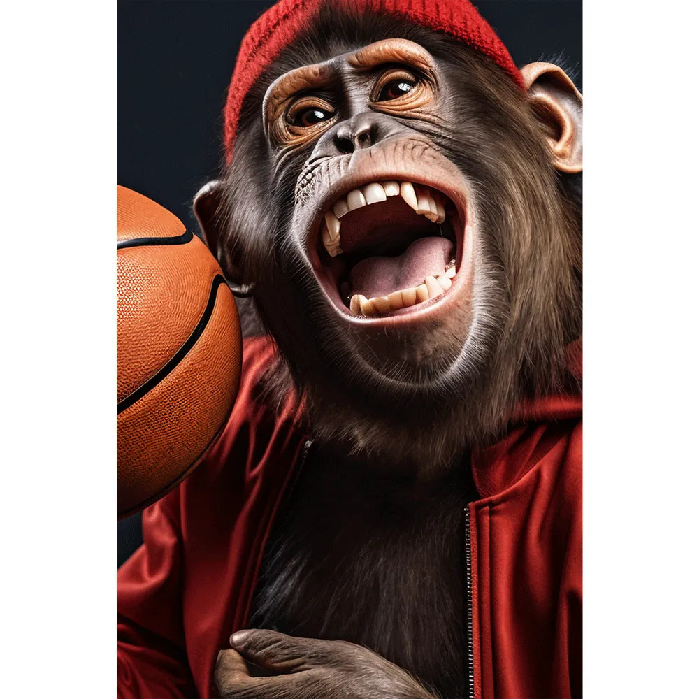 Poster Affe mit einem Basketball Hochformat