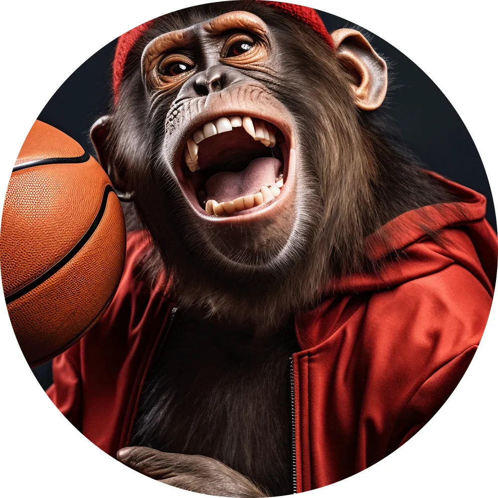 Alugebürstet Affe mit einem Basketball Kreis