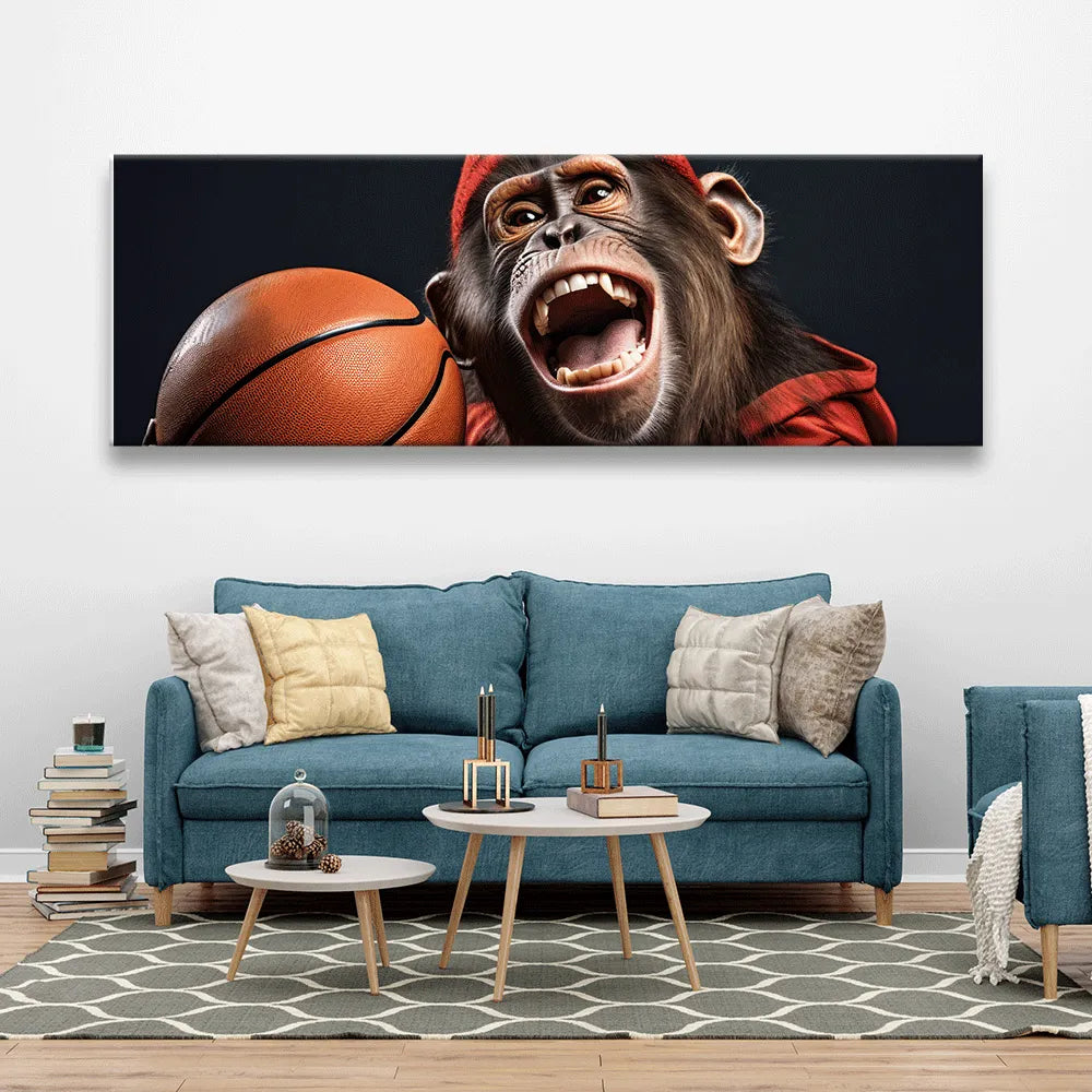 Acrylbild Affe mit einem Basketball Panorama Quer