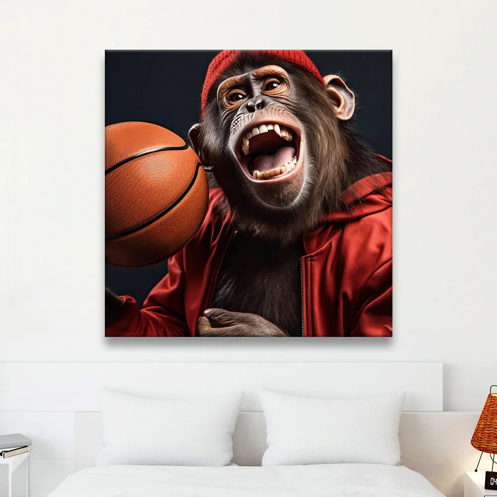 Poster Affe mit einem Basketball Quadrat