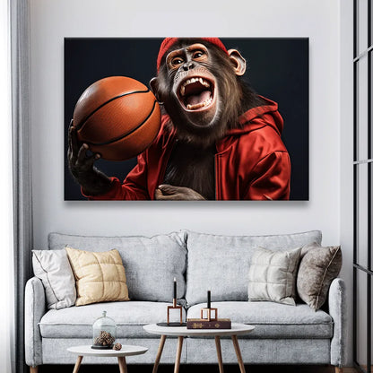 Poster Affe mit einem Basketball Querformat