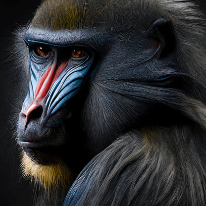 Aludibondbild anmutiger Mandrill Quadrat