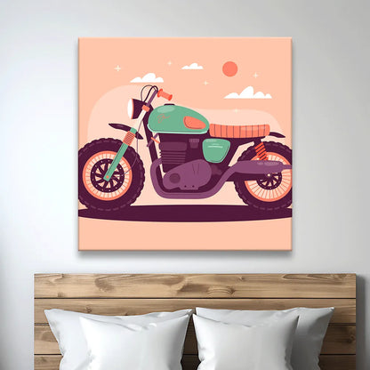 Leinwandbild Cartoon Motorrad Quadrat