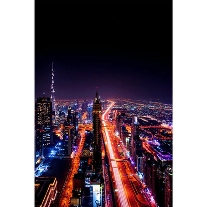 Spannrahmen Dubai bei Nacht Hochformat