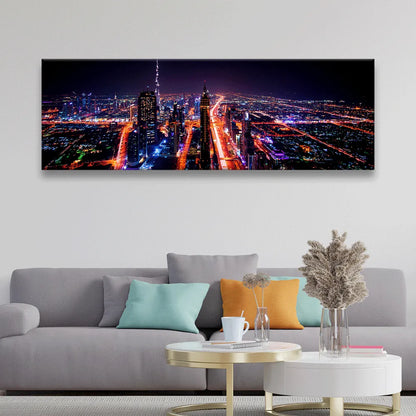 Acrylbild Dubai bei Nacht Panorama Quer