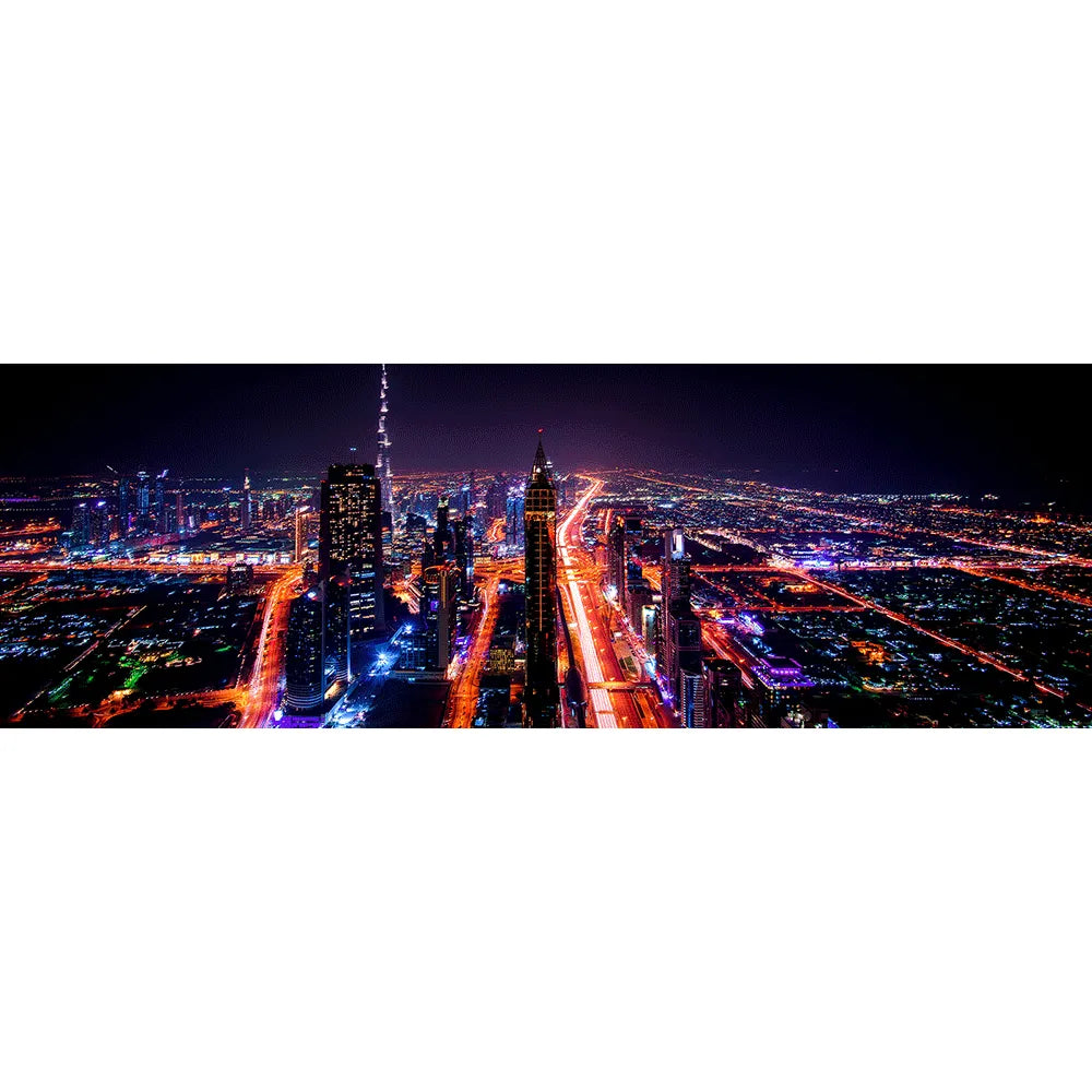 Poster Dubai bei Nacht Panorama Quer