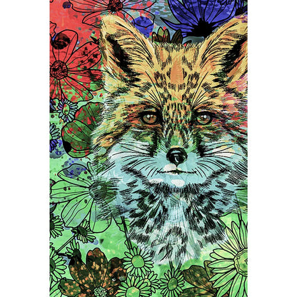 Poster Fuchs in bunten Blumen Hochformat