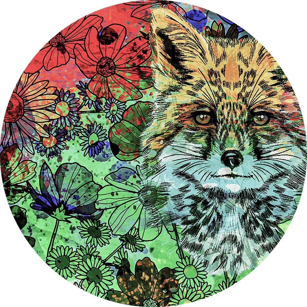 Acrylbild Fuchs in bunten Blumen Kreis