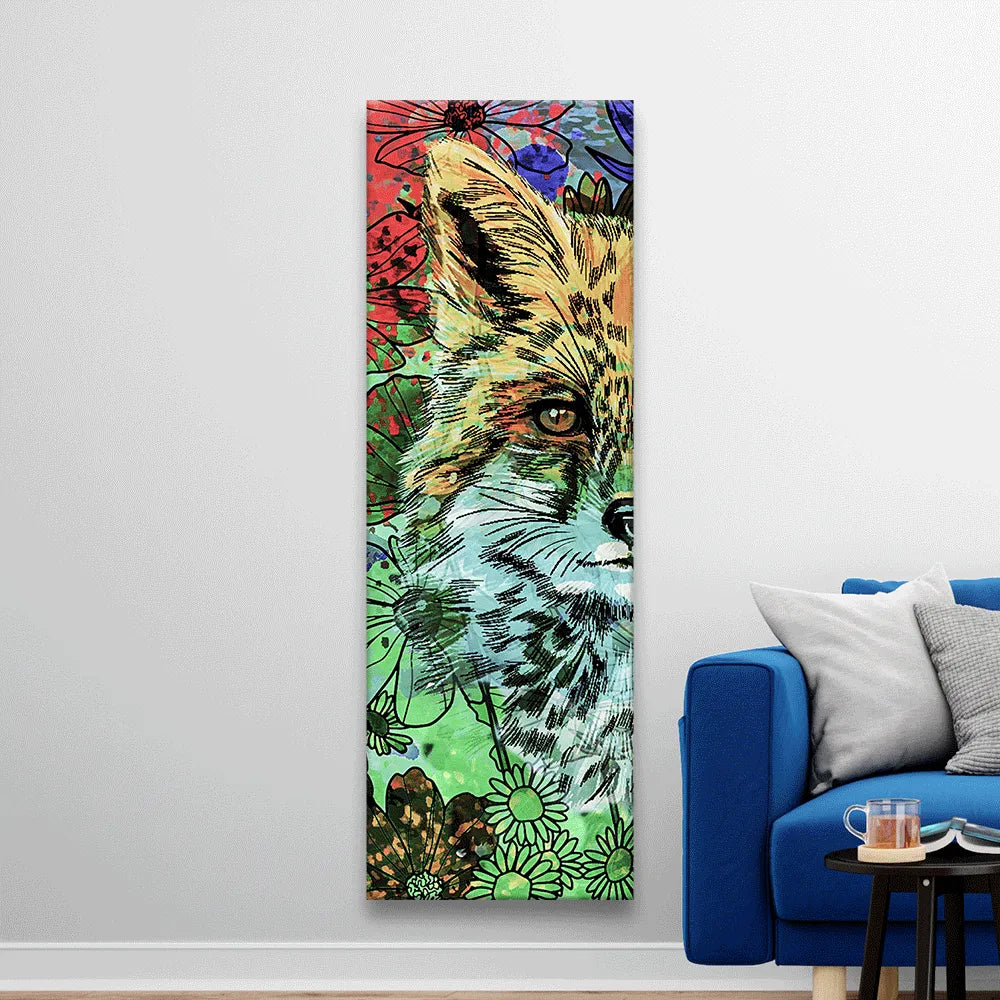 Acrylbild Fuchs in bunten Blumen Panorama Hoch