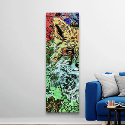 Poster Fuchs in bunten Blumen Panorama Hoch