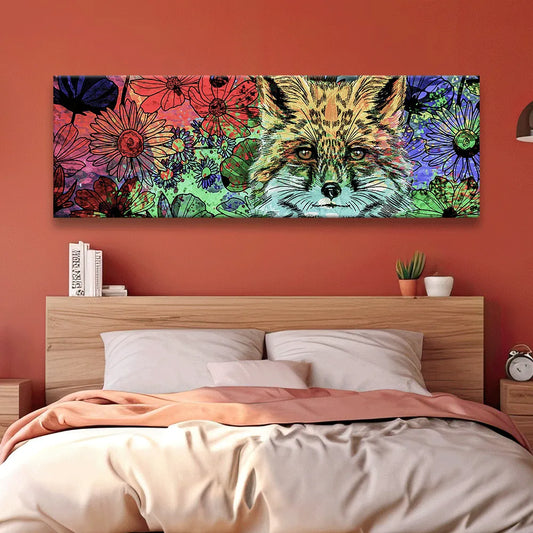 Acrylbild Fuchs in bunten Blumen Panorama Quer