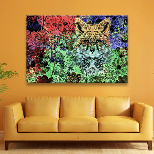 Acrylbild Fuchs in bunten Blumen Querformat