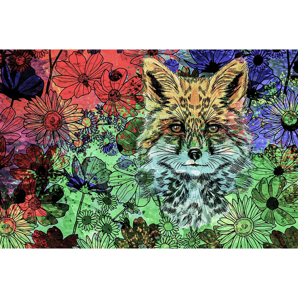 Wechselbild Fuchs in bunten Blumen Querformat