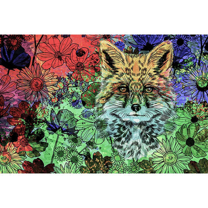 LED Bild Fuchs in bunten Blumen Querformat