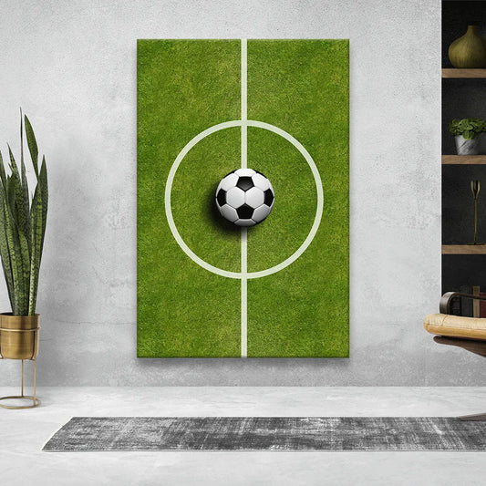 Acrylbild Fußball auf dem Spielfeld Hochformat