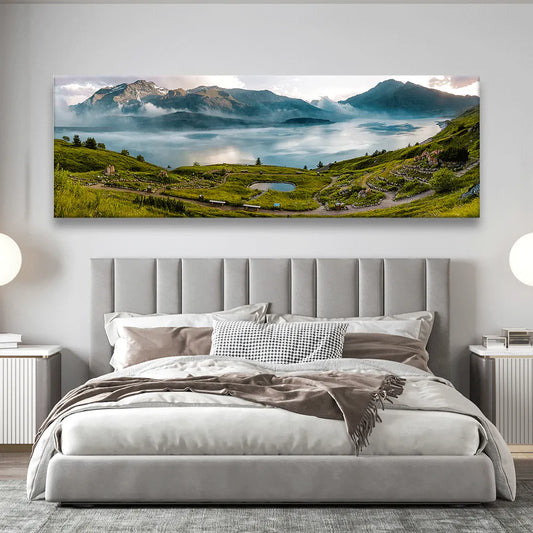 Poster Gebirge mit kleinem See Panorama Quer