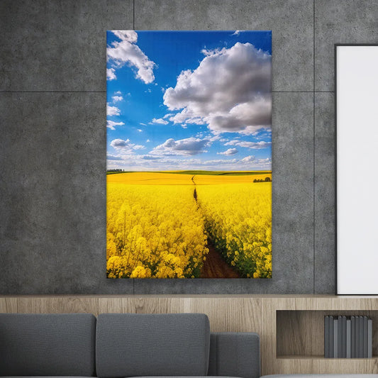 Leinwandbild gelbes Blumenfeld Hochformat