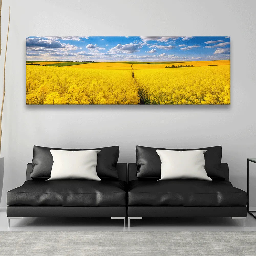 Leinwandbild gelbes Blumenfeld Panorama Quer