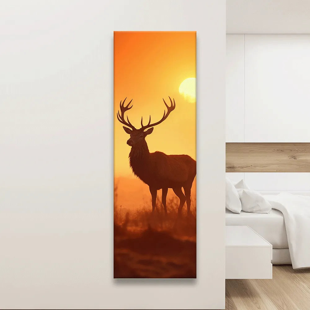 Poster Hirsch im Sonnenuntergang Panorama Hoch