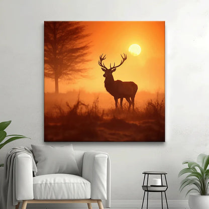 Poster Hirsch im Sonnenuntergang Quadrat