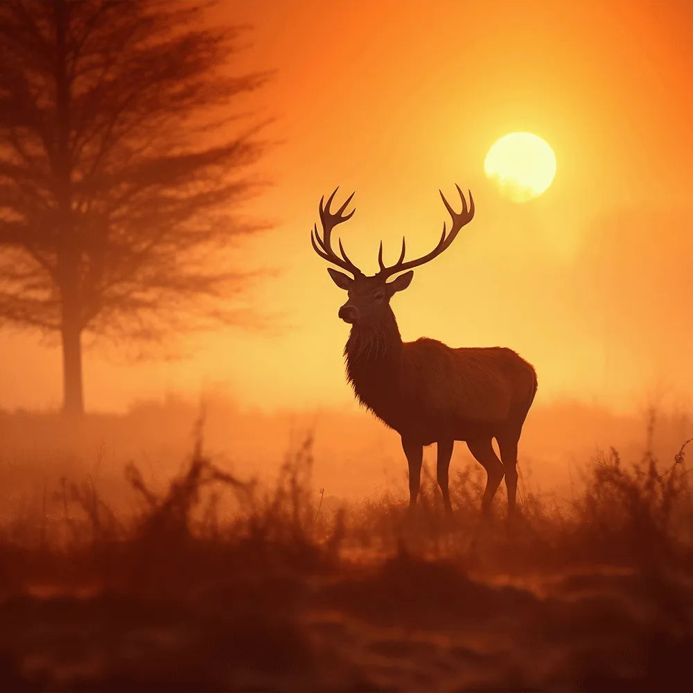 Poster Hirsch im Sonnenuntergang Quadrat