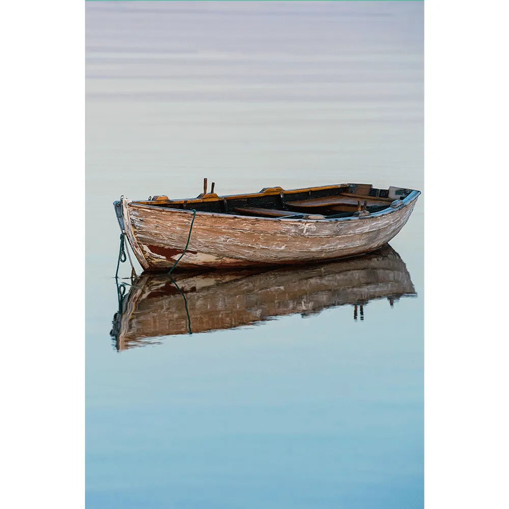 Acrylbild Holzboot Hochformat