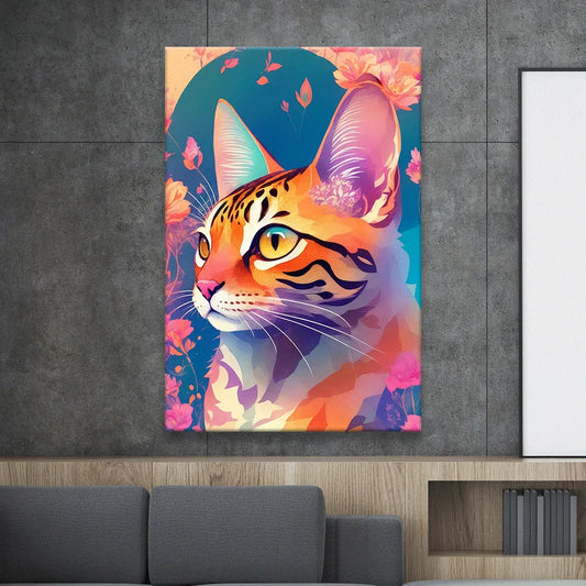 LED Bild Katze mit Blumen Hochformat