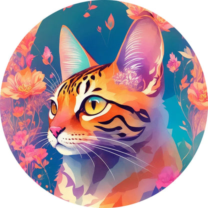 Aludibondbild Katze mit Blumen Kreis