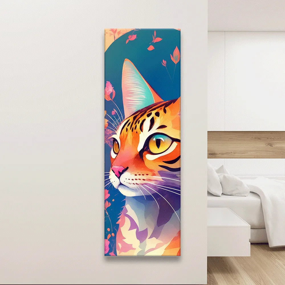 LED Bild Katze mit Blumen Panorama Hoch