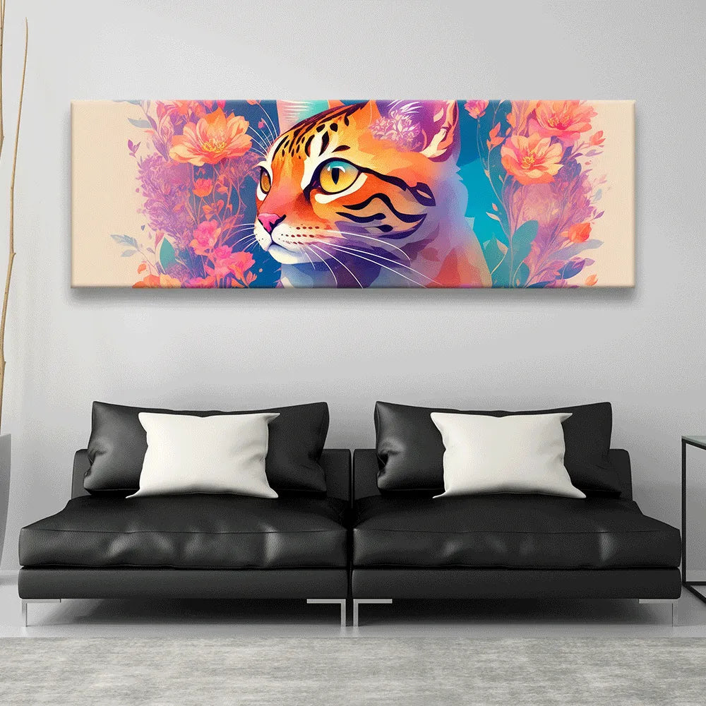 Poster Katze mit Blumen Panorama Quer