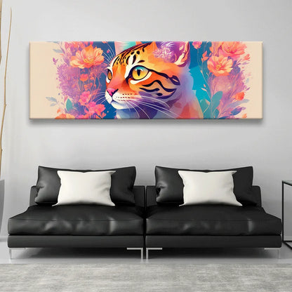 Poster Katze mit Blumen Panorama Quer