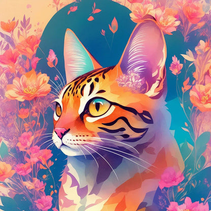 Poster Katze mit Blumen Quadrat