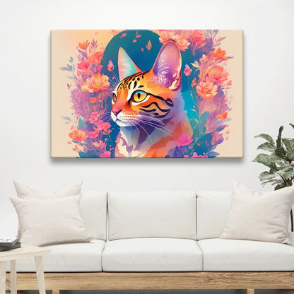 Poster Katze mit Blumen Querformat