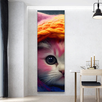 Poster Katze mit farbiger Mütze Panorama Hoch