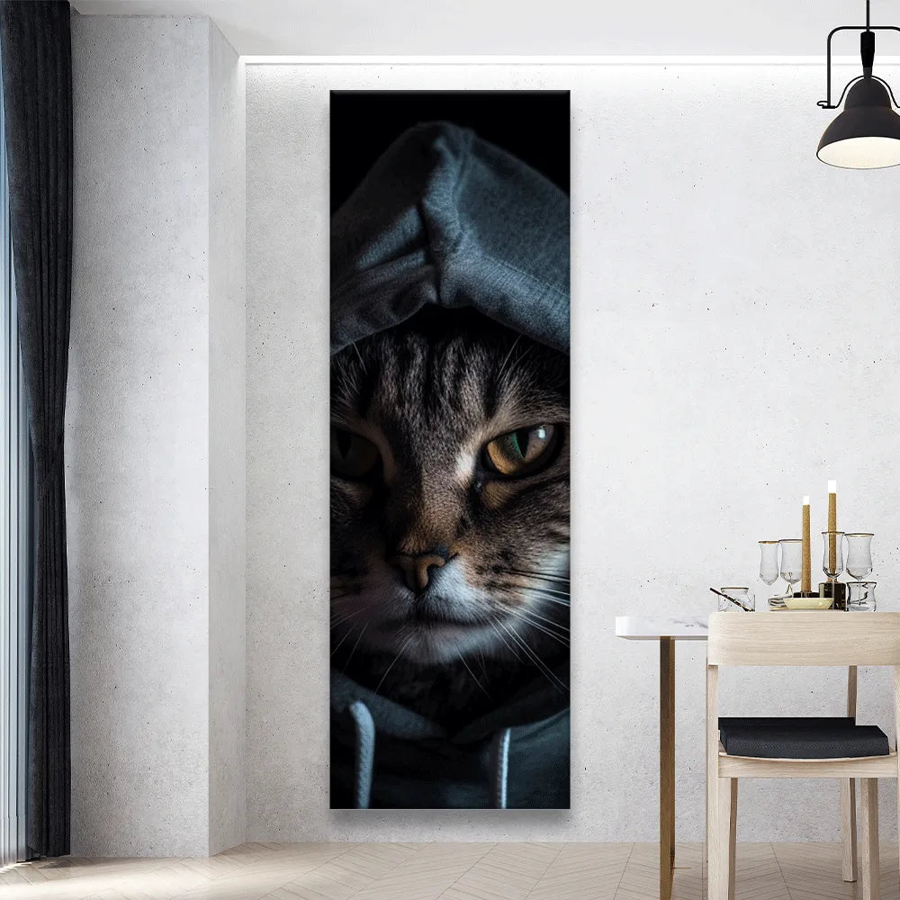 LED Bild Katze mit Kaputze Panorama Hoch