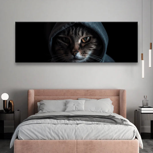 LED Bild Katze mit Kaputze Panorama Quer