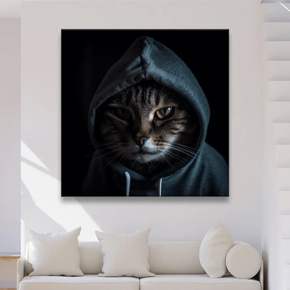 Aludibondbild Katze mit Kaputze Quadrat