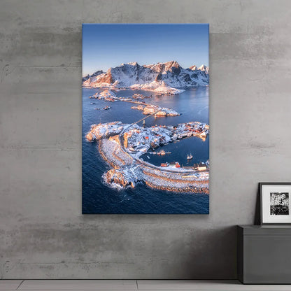 LED Bild Lofoten im Winter Hochformat