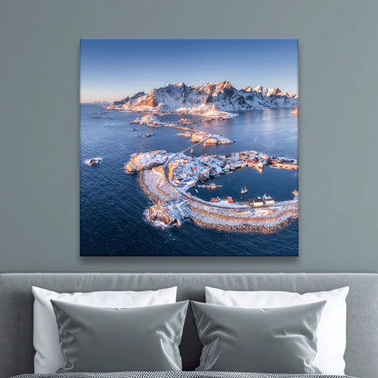 Acrylbild Lofoten im Winter Quadrat