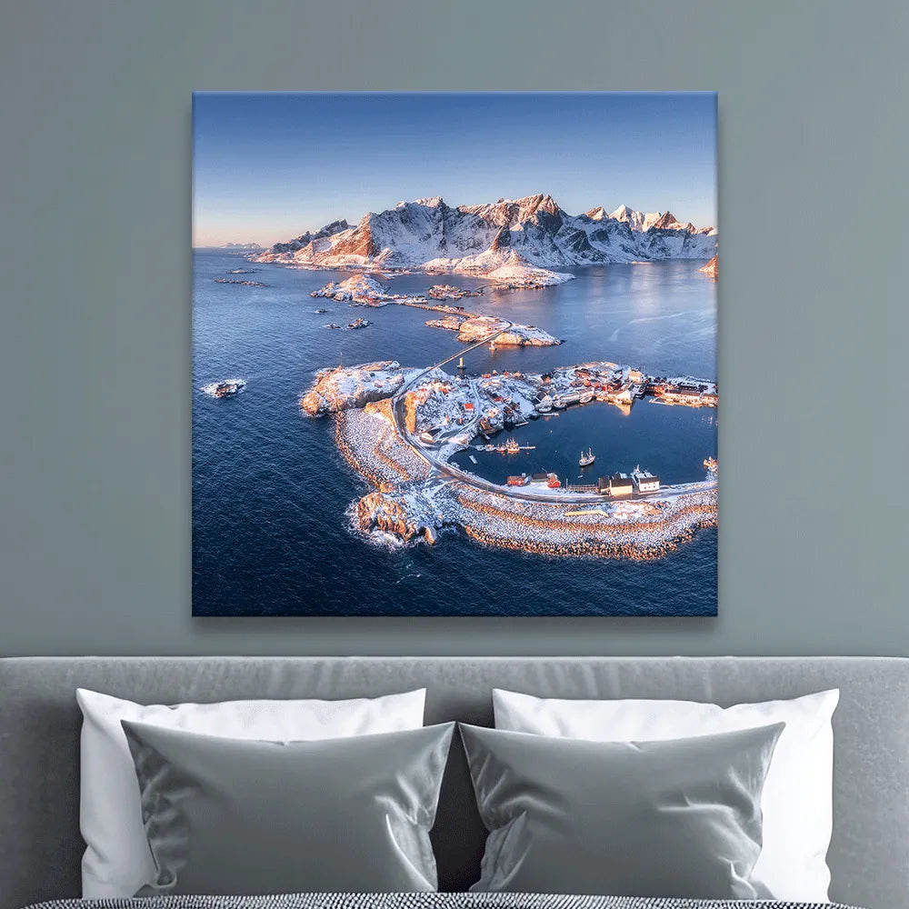 Leinwandbild Lofoten im Winter Quadrat