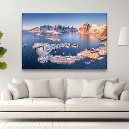 LED Bild Lofoten im Winter Querformat