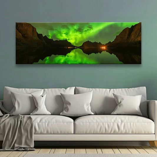 Acrylbild Lofoten Nordlichter Panorama Quer