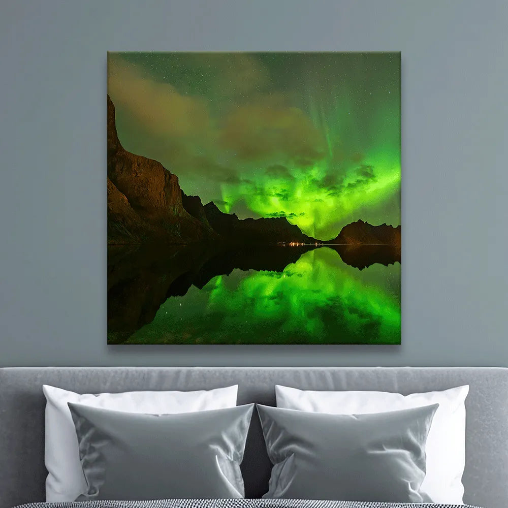 Aludibondbild Lofoten Nordlichter Quadrat