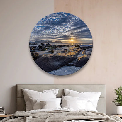 Aludibondbild Lofoten Sonnenuntergang Vikten Strand Kreis