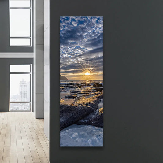 Wechselbild Lofoten Sonnenuntergang Vikten Strand Panorama Hoch