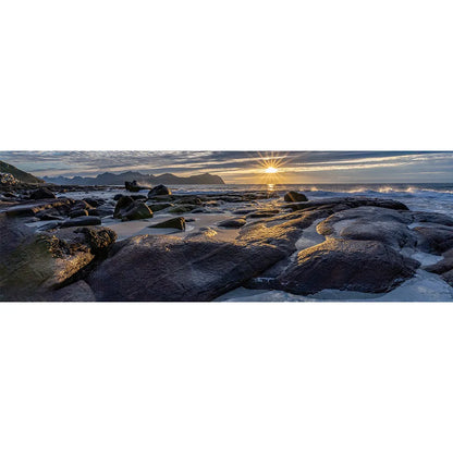 Wechselbild Lofoten Sonnenuntergang Vikten Strand Panorama Quer